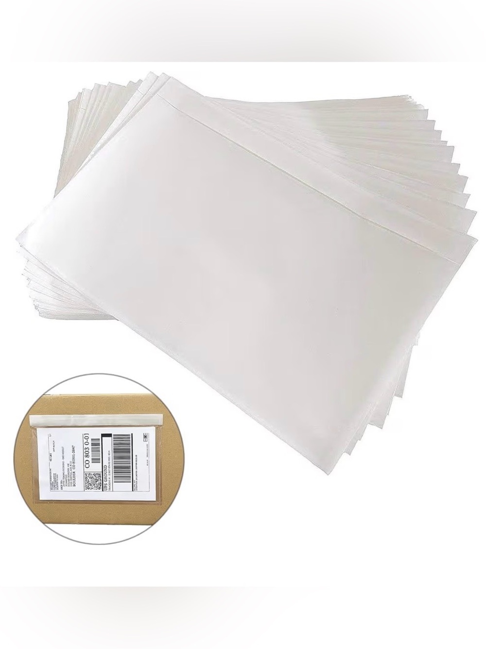 Clear Plastic Shipping Sleeves (Self-Adhesive) - White/Clear